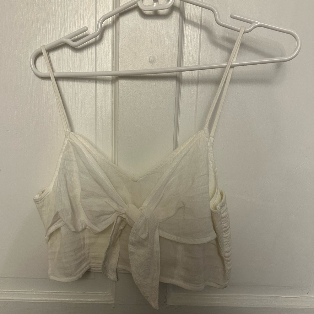 Aerie White Tie-Front Crop Tank Top